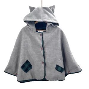 Lingchenyanyu Gray Wool Cat Ears Hooded Cape Coat Kawaii Womens Medium